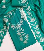 Women's sea green embroidery vichitra dress material