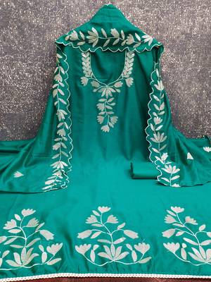  sea green embroidery vichitra dress material 2