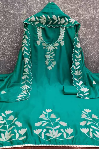  sea green embroidery vichitra dress material