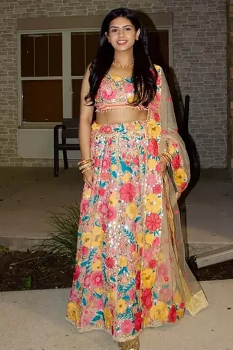 MULTICOLOR THREAD AND SEQUINS EMBROIDERED GEORGETTE LEHENGA CHOLI DUPATTA