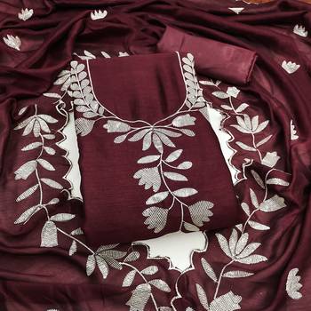  wine embroidery vichitra dress material 1