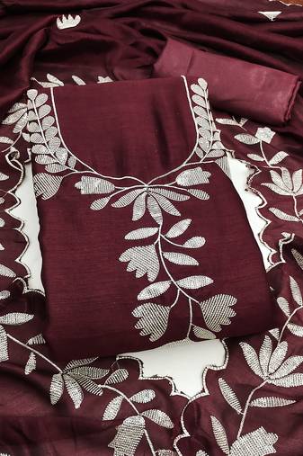  wine embroidery vichitra dress material