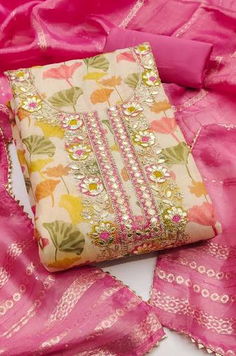 Women's multi heavy embroidery simmer dress material