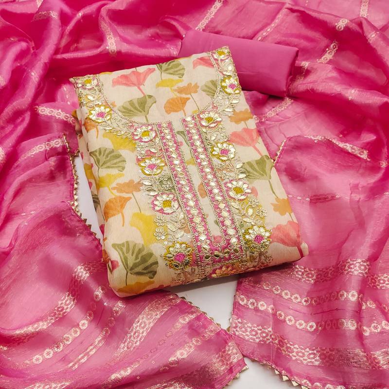 Women's multi heavy embroidery simmer dress material