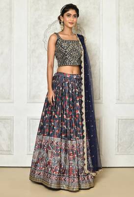 BLUE DIGITAL PRINT AND EMBROIDERY Chiffon LEHENGA CHOLI WITH DUPATTA 6