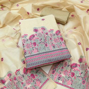  beige weaving chanderi silk dress material 1