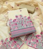 Women's beige weaving chanderi silk dress material