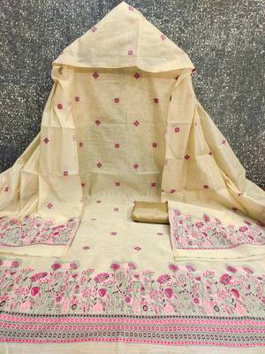  beige weaving chanderi silk dress material 2