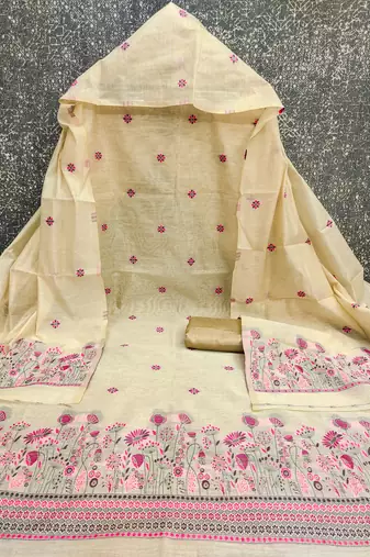  beige weaving chanderi silk dress material