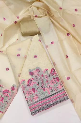  beige weaving chanderi silk dress material