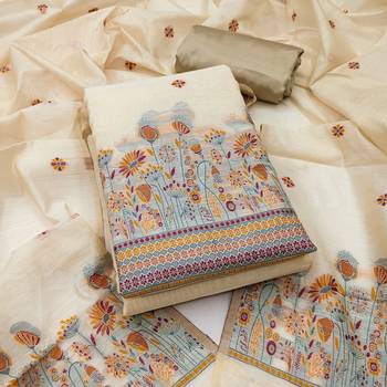  beige weaving chanderi silk dress material 1