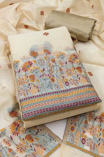 Women's beige weaving chanderi silk dress material