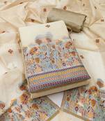 Women's beige weaving chanderi silk dress material