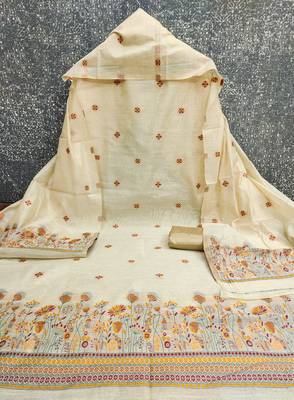  beige weaving chanderi silk dress material 2