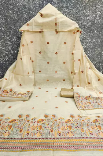  beige weaving chanderi silk dress material