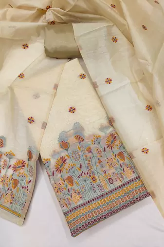  beige weaving chanderi silk dress material