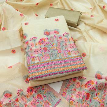  beige weaving chanderi silk dress material 1