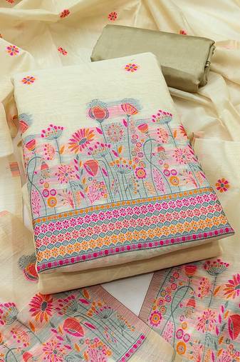 Women's beige weaving chanderi silk dress material