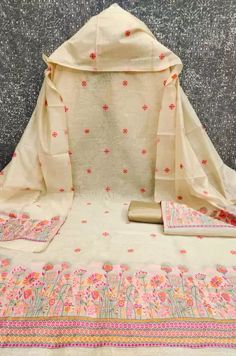  beige weaving chanderi silk dress material