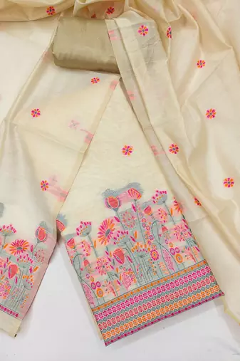  beige weaving chanderi silk dress material