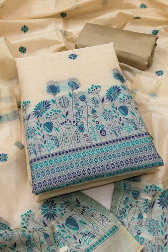 Women's beige weaving chanderi silk dress material