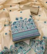 Women's beige weaving chanderi silk dress material