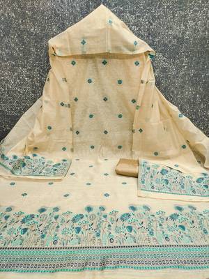  beige weaving chanderi silk dress material 2