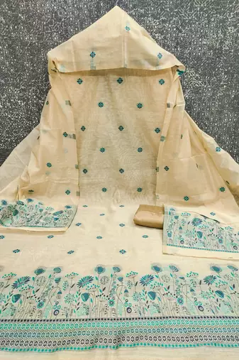  beige weaving chanderi silk dress material