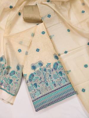  beige weaving chanderi silk dress material 3