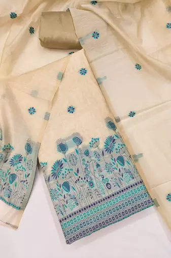  beige weaving chanderi silk dress material