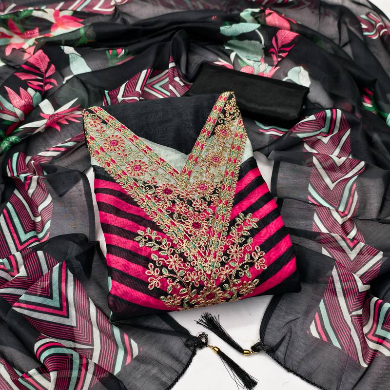 Women's embroidery digital print silk dress material