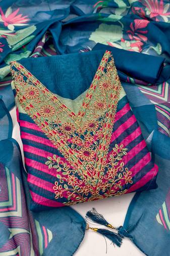 Women's embroidery digital print silk dress material