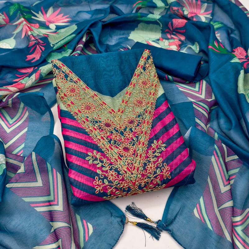 Women's embroidery digital print silk dress material