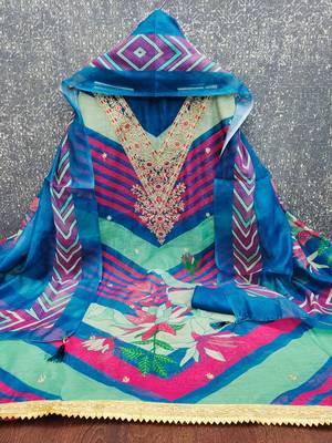  embroidery digital print silk dress material 2