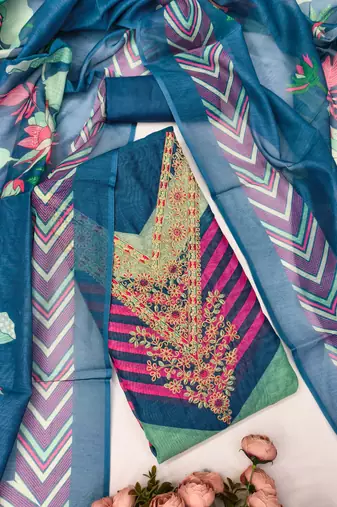  embroidery digital print silk dress material