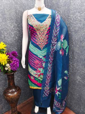  embroidery digital print silk dress material 4
