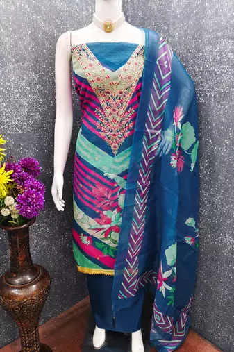  embroidery digital print silk dress material