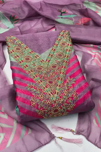 Women's embroidery digital print silk dress material