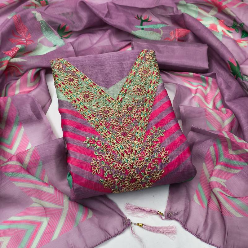 Women's embroidery digital print silk dress material