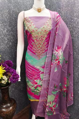  embroidery digital print silk dress material