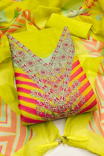 Women's embroidery digital print silk dress material