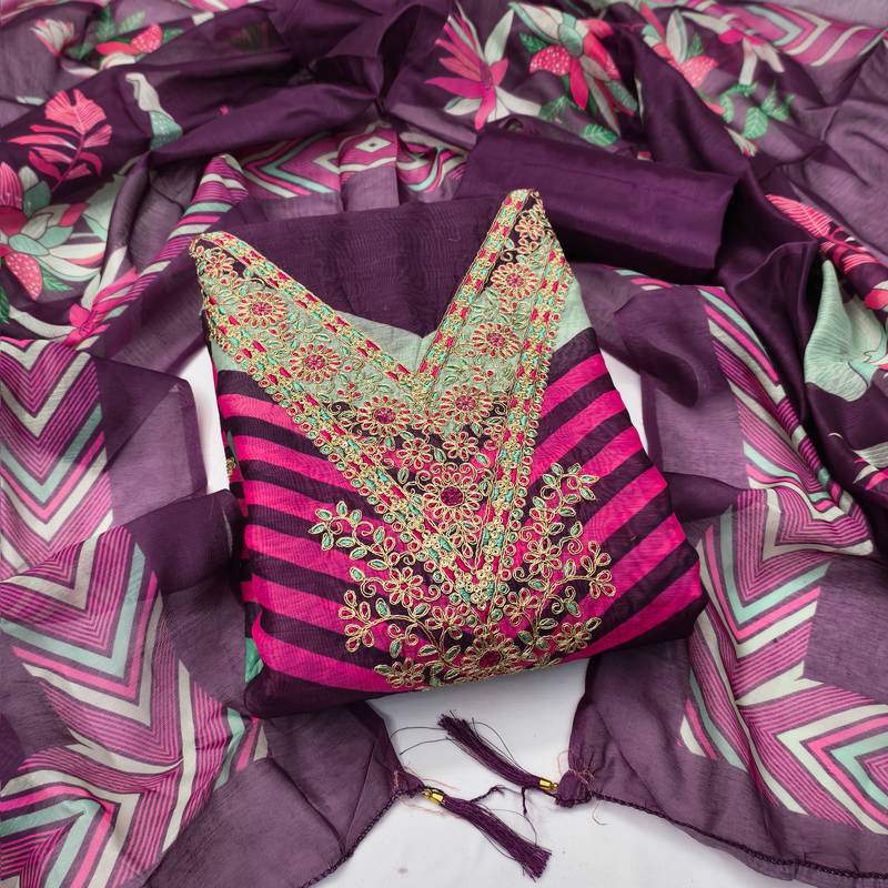 Women's embroidery digital print silk dress material