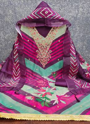  embroidery digital print silk dress material 2