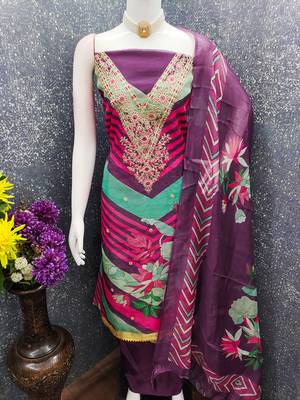  embroidery digital print silk dress material 3