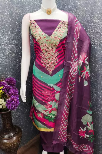  embroidery digital print silk dress material