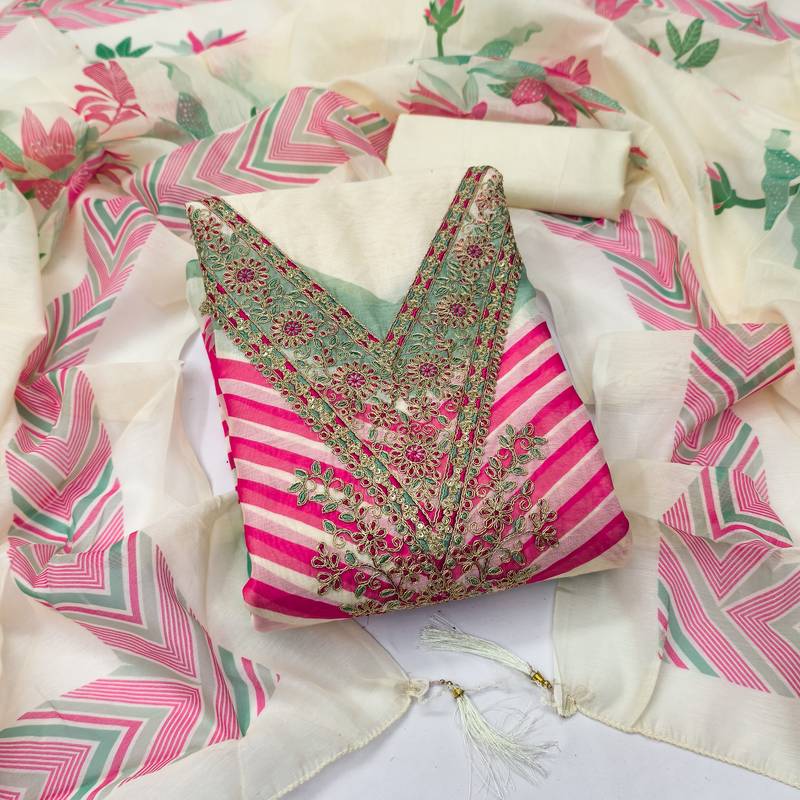 Women's embroidery digital print silk dress material