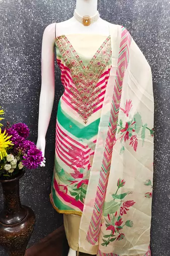  embroidery digital print silk dress material