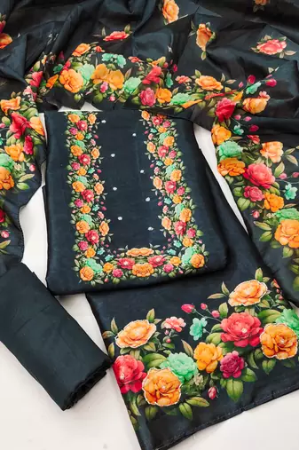 Women's black digital print silk dress material