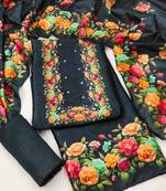 Women's black digital print silk dress material