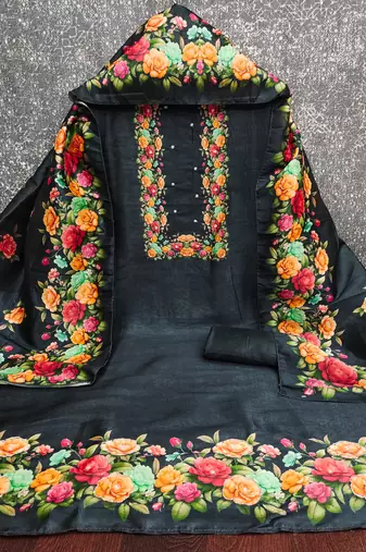  black digital print silk dress material